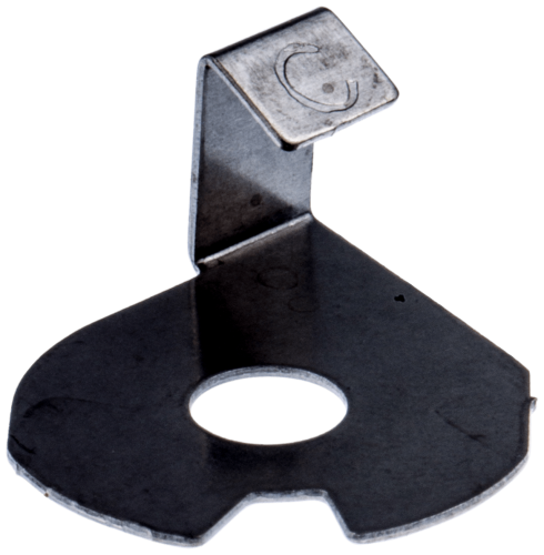 Podkładka dźwigni hamulca pilarki Husqvarna 346XP, 357XP w kolorze stalowym, o kształcie zbliżonym do litery C. Ujęcie z boku, pokazujące otwór w centralnej części oraz wzniesienie z boku. Powierzchnia matowa, wytrzymały materiał metalowy.