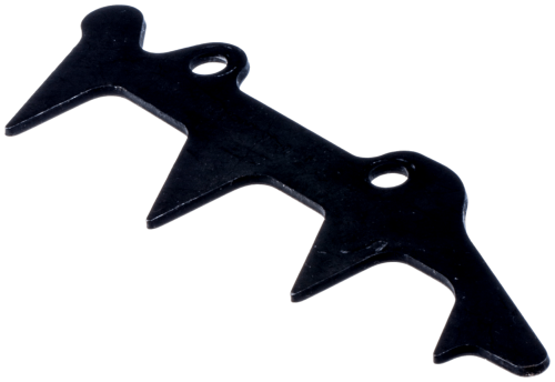 Ostroga pilarki Husqvarna, czarna, metalowa, z ząbkowanymi krawędziami i dwoma oczkami do mocowania, na białym tle. Szczegóły i wymiary nieczytelne.