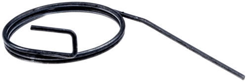 Czarna sprężyna zabieraka do pilarek Husqvarna 357XP, 359, zwinięta w okrąg z prostym końcem, na jednolitym tle, leżąca na płaszczyźnie dla łatwej identyfikacji.