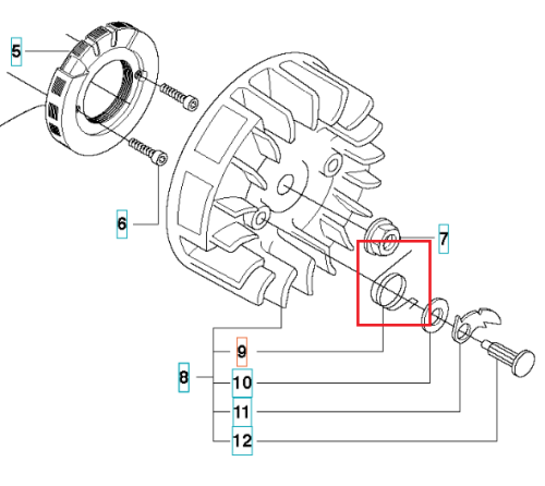 Sprężyna zabieraka pilarki Husqvarna 357XP, 359, metalowa, srebrna. Widok z góry, zbliżenie na sprężynę w montażu z czytelnym oznaczeniem numerów. Jasne tło podkreśla detale.