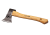 Jesionowy trzonek do toporka ciesielskiego, długość 40 cm, naturalny kolor, gładka faktura, widoczny bok z logo, otwór montażowy na końcu, proste białe tło.