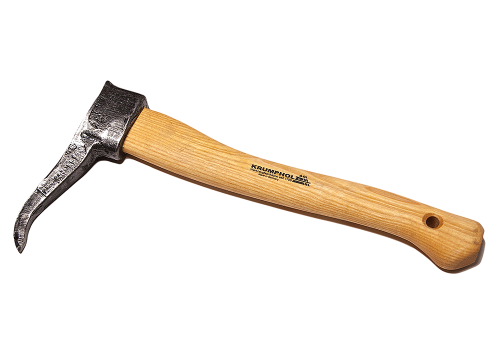 Capina kuta mała 60 cm z trzonkiem z jesionu. Narzędzie z metalowym, lekko zaokrąglonym końcem i wytrzymałym drewnianym uchwytem, widocznym logo Krumpholz. Ujęcie z boku, uchwyt na wysokości 60 cm, na białym tle.