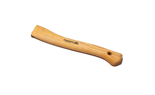 Trzonek jesionowy 40 cm, lekko zaokrąglony, z widocznym grawerem marki KRUMPENHOLZ. Ujęcie z boku, stojący na białym tle, ukazuje naturalną fakturę drewna oraz okrągły otwór na końcu trzonka, łatwy w montażu.