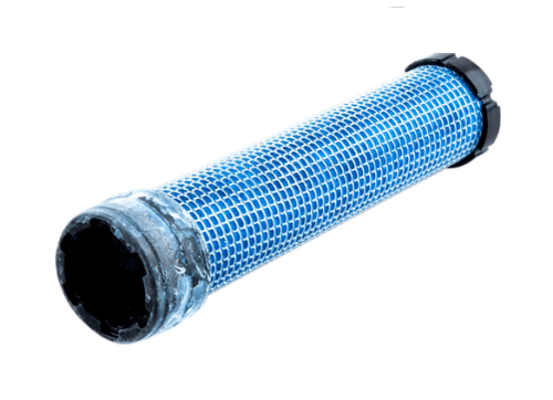 Filtr powietrza wstępny, cylindryczny, o niebieskiej, siatkowej fakturze. Widoczny z boku, skonstruowany z tworzywa sztucznego. Na końcach czarne mocowania. Idealny do riderów Husqvarna P524/P524X, umieszczony na jednolitym tle.