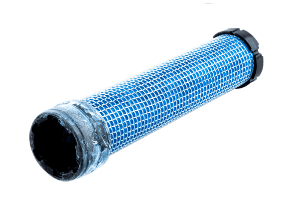Filtr powietrza wstępny, cylindryczny, o niebieskiej, siatkowej fakturze. Widoczny z boku, skonstruowany z tworzywa sztucznego. Na końcach czarne mocowania. Idealny do riderów Husqvarna P524/P524X, umieszczony na jednolitym tle.