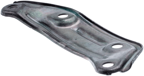 Wspornik tłumika do pilarki Husqvarna, metalowy, w kolorze szarym z lekko matowym wykończeniem. Widoczne dwa otwory montażowe. Ujęcie z boku, ukazujące gładką powierzchnię i wyprofilowane krawędzie. Produkty w nowym stanie, na jednolitym tle.