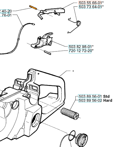 Sworzeń zbiornika paliwa do pilarek Husqvarna 357XP, 585, metalowy, cylindryczny z gwintem. Widoczny z boku, do montażu, zestaw części na jednolitym tle, kompatybilny z oryginalnymi elementami.