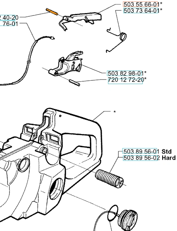 Sworzeń zbiornika paliwa do pilarek Husqvarna 357XP, 585, metalowy, cylindryczny z gwintem. Widoczny z boku, do montażu, zestaw części na jednolitym tle, kompatybilny z oryginalnymi elementami.