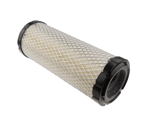 Filtr powietrza do riderów P524/P524X Husqvarna w formie cylinderka, z siatką o drobnych rombowych oczkach w kolorze jasnym, z czarnymi złączkami na obu końcach. Ułożony poziomo, widoczny z boku.