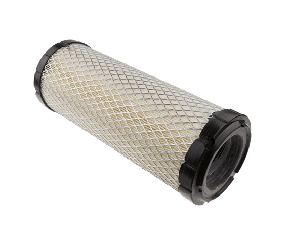 Filtr powietrza do riderów P524/P524X Husqvarna w formie cylinderka, z siatką o drobnych rombowych oczkach w kolorze jasnym, z czarnymi złączkami na obu końcach. Ułożony poziomo, widoczny z boku.