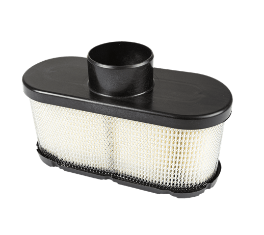 Filtr powietrza R420TsX AWD Husqvarna o owalnym kształcie, z czarną plastikową obudową i siateczkowymi elementami filtrującymi w kolorze jasnym. Ujęcie prezentuje produkt z góry, eksponując jego podłączenie oraz szczegóły struktury.