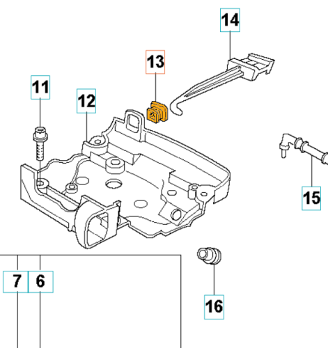 Uszczelka dźwigni ssania do pilarki Husqvarna 372XP i 390XP. Część w kolorze żółtym, z widocznym wtykiem. Zbliżenie na detal stabilizujący dźwignię. Element leżący na gładkiej powierzchni, bez dodatkowych akcesoriów.