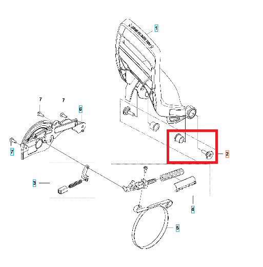 Zestaw śrub dźwigni hamulca do pilarki Husqvarna 572XP. Na zdjęciu widoczna jest grupka metalowych elementów: 2 śruby z łbem oraz jeden element mocujący w kształcie podkładki. Całość na białym tle, co podkreśla detale i kształty.