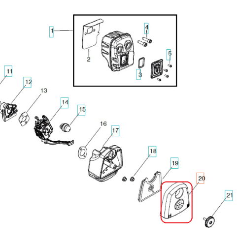 Szara osłona filtra powietrza dmuchawy 125B/125BVX Husqvarna z okrągłym otworem do mocowania, logo Husqvarna, wykonana z tworzywa, na białym tle, widok z boku.