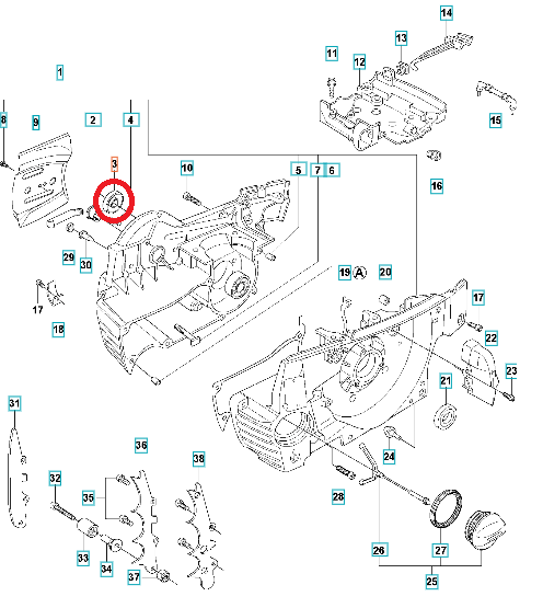 Metalowy, okrągły uszczelniacz wału do pilarki Husqvarna 362 XP z zaznaczoną na czerwono częścią, widoczny z boku na białym tle. Kluczowy element do precyzyjnego uszczelniania i stabilnej pracy urządzenia.