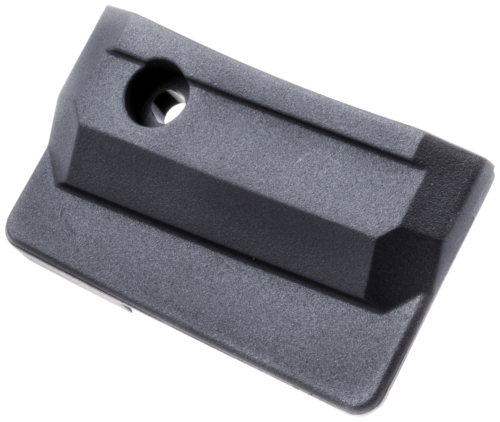 Prowadnik łańcucha do pilarki Husqvarna 385, 572XP, wykonany z ciemnoszarego tworzywa sztucznego, o lekko teksturowanej powierzchni. Położony na płaskiej powierzchni, widoczny z góry, ukazuje kształt prostokątny z wyraźnym otworem w środku.