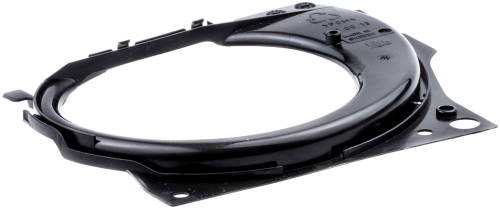 Osłona wentylatora pilarki Husqvarna 385XP, 390XP, wykonana z czarnego tworzywa, o okrągłym kształcie z wycięciem na wentylator. Produkt leży na jednolitym tle, z widocznymi miejscami mocowania oraz oznaczeniami na powierzchni.