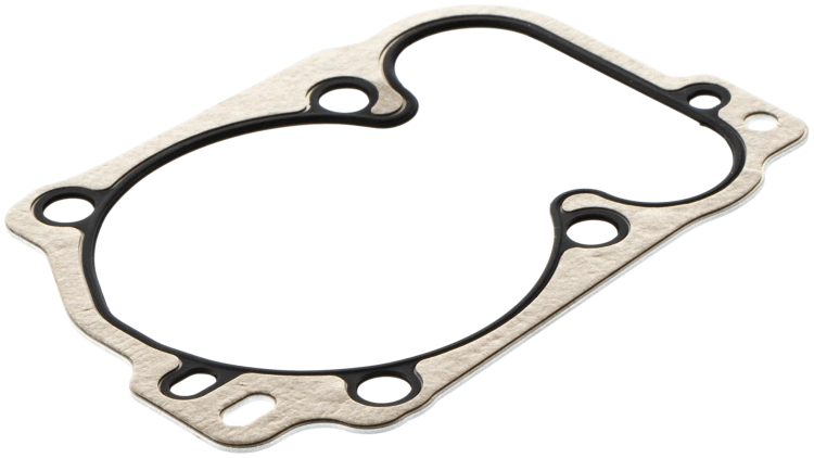 Uszczelka cylindra do pilarki Husqvarna 545 Mark II, w kolorze jasnobrązowym, z czarnym obrzeżem. Widoczna z góry, leżąca na ciemnym tle. Zawiera otwory montażowe, detaliczny kształt idealny do dopasowania w silniku.