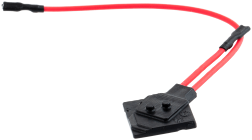 Termostat pilarki 545 Mark II Husqvarna z czarną obudową, z dwoma widocznymi przyciskami i czerwonymi przewodami. Ujęcie z boku, ukazujące detale konstrukcji i proporcje. Tło czarne, co podkreśla wyrazistość produktu.