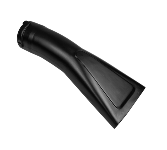 Dysza płaska do dmuchaw Husqvarna 150BT/350BT, czarna, wykonana z tworzywa sztucznego. Ujęcie z góry, ukazuje ergonomiczną formę i kąt nachylenia. Szeroki, zwężający się koniec, idealny do precyzyjnego dmuchania liści i zanieczyszczeń.