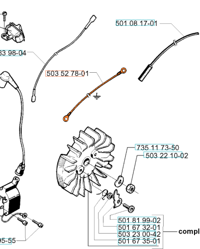Przewód montażowy do pilarek Husqvarna 394XP, 395XP w kolorze czarnym, ułożony poziomo na białym tle. Widoczne mocowania i końcówki. Wykonany z trwałego materiału odpornego na warunki pracy.