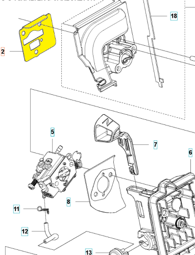 Uszczelka dmuchawy Husqvarna 525BX, czarna, prostokątna z otworami montażowymi, leży na białym tle. Bez napisów i logo. Idealna do wymiany w dmuchawach Husqvarna.