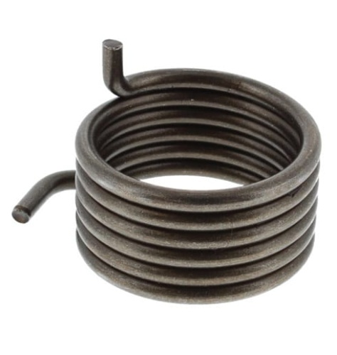 Sprężyna dmuchawy 525BX Husqvarna, okrągła z 4 zwojami, wykonana z ciemnoszarego metalu, z dwoma wystającymi końcami, widoczna z boku na neutralnym tle w wyraźnym świetle.