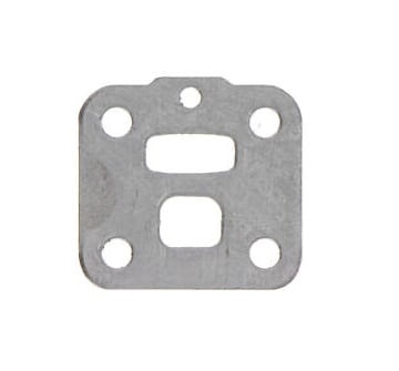 Uszczelka gaźnika dmuchawy Husqvarna 130BT/530BT, wykonana z metalu, w kształcie prostokątnym z zaokrąglonymi narożnikami. Widoczne cztery otwory montażowe oraz otwór centralny. Produkt leży płasko na białym tle.