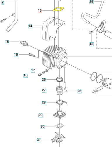 Uszczelka tłumika dmuchawy Husqvarna 356BTx w kolorze żółtym, o okrągłym kształcie. Zbliżenie na element, ukazujące fakturę i perforacje. Produkt leży na jasnym tle, umożliwiając dokładne zidentyfikowanie detali oraz wymiarów uszczelki.