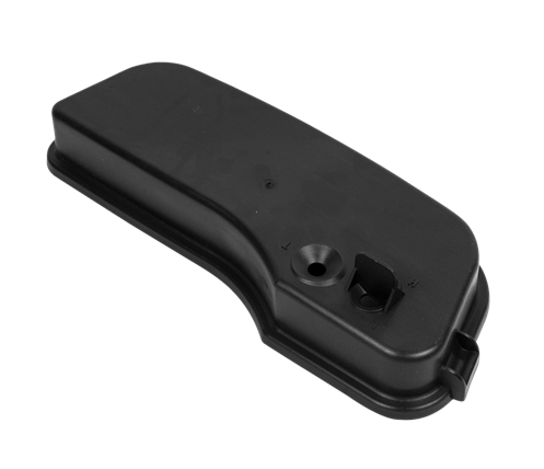 Czarna pokrywa filtra powietrza dmuchawy 356BTx Husqvarna, prostokątna, z widocznymi otworami montażowymi, na jednolitym tle. Idealna do wymiany w urządzeniach Husqvarna.