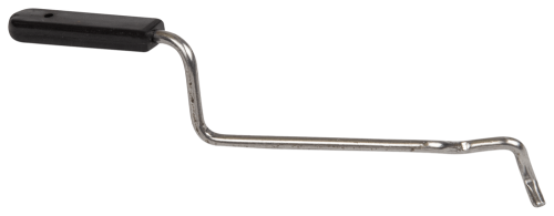 Cięgno gazu do pilarki Husqvarna 435, 440 II, o ergonomicznej, czarno-metalowej konstrukcji. Widoczny uchwyt z czarnego plastiku, metalowy pręt zgięty w kształcie litery L. Produkt leży na białym tle, bez dodatkowych elementów.