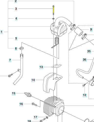 Śruba tłumika dmuchawy 356BTx Husqvarna w kolorze srebrnym, wykonana z metalu, z widoczną gwintowaną końcówką. Obiekt leży na białym tle, bez dodatkowych akcesoriów. Kąt ujęcia z boku odsłania szczegóły konstrukcyjne.