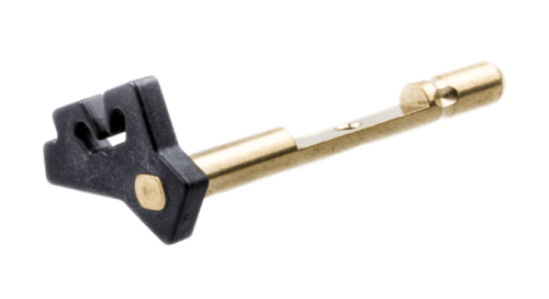 Wałek przepustnicy dmuchawy 356BTx Husqvarna, czarny z metalowym i złotym elementem mocującym. Prostokątny kształt z wycięciem, widok z boku na transparentnym tle, pokazujący detale wymiany akcesorium.