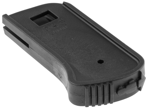 Czarna podkładka do traktora CTH 164T Husqvarna, widoczna z góry, pokazująca gładką, teksturowaną powierzchnię oraz wcięcie na mocowanie. Z boku znajdują się rowki, a u dołu widoczne niewielkie otwory i zamek do zabezpieczenia.