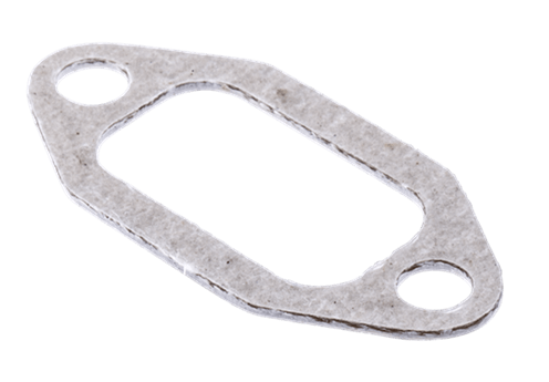 Szara uszczelka tłumika do dmuchawy 225BV/wykaszarki 225R Husqvarna, prostokątna z dwoma okrągłymi otworami, poziomo ułożona na jednolitym tle, z widoczną strukturą materiału, zapewnia szczelność urządzenia.