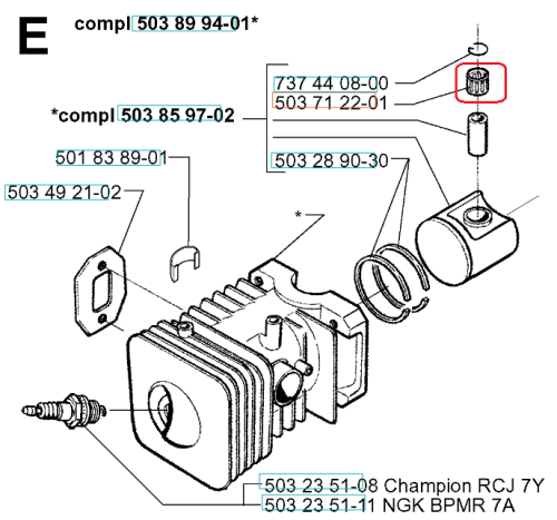 Łożysko igiełkowe do dmuchawy 225BV/wykaszarki 225R Husqvarna, cylindryczne, metaliczne. Widok z góry, z czytelnymi numerami katalogowymi na prostym tle.