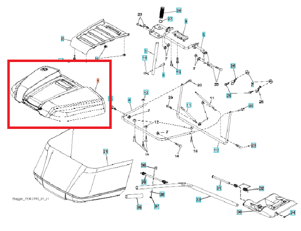 Górna szara obudowa kosza na trawę do traktora Husqvarna CTH 174 z logo, wentylacją, mocowaniami i prostokątnym kształtem z plastiku.