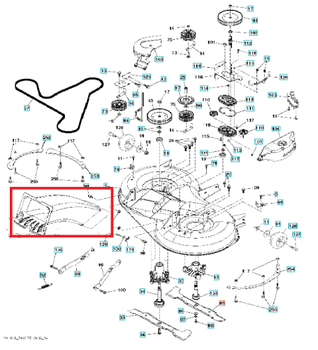 Tunel wyrzutu do traktora TC138 Husqvarna, szare obudowy, o ergonomicznym kształcie, z wyraźnymi otworami, montowany z boku. Element jednoczęściowy, przeznaczony do odprowadzania trawy lub innych materiałów, w zestawie z mocowaniami.