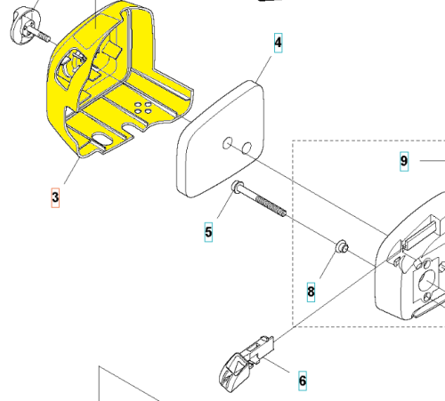 Żółta osłona filtra powietrza nożyc Husqvarna 122HD60/122HD45 z tworzywa, widok frontalny, leżąca, z detalami mocowania i otworami, gładka bez napisów i zdobień.