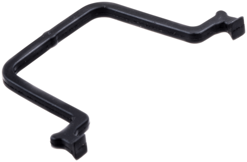 Uszczelka cylindra pilarki 140, 435 II Husqvarna w kolorze czarnym, wykonana z elastycznego materiału. Zbliżenie na lewą stronę, prezentująca prostokątny kształt z wyraźnymi krawędziami i mocującymi występami. Idealna do montażu w pilarkach.