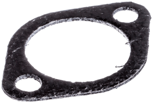 Uszczelka tłumika traktorka TS 138 Husqvarna w kolorze czarnym, wykonana z elastycznego materiału. Produkt ma okrągły kształt z dwoma otworami montażowymi. Ułożona na płaskiej powierzchni w ujęciu z boku. Wyraźne krawędzie.