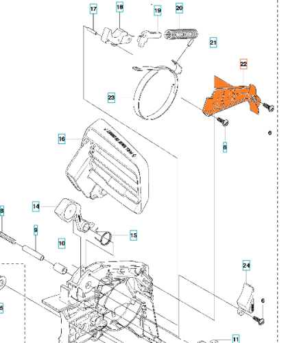 Pokrywa osłony sprzęgła pilarki Husqvarna 439, T435 w kolorze pomarańczowym, w kształcie prostokątnym z wycięciami. Widok frontalny, produkt leżący na białym tle. Zauważalne jest logo Husqvarna oraz elementy mocujące w formie otworów.