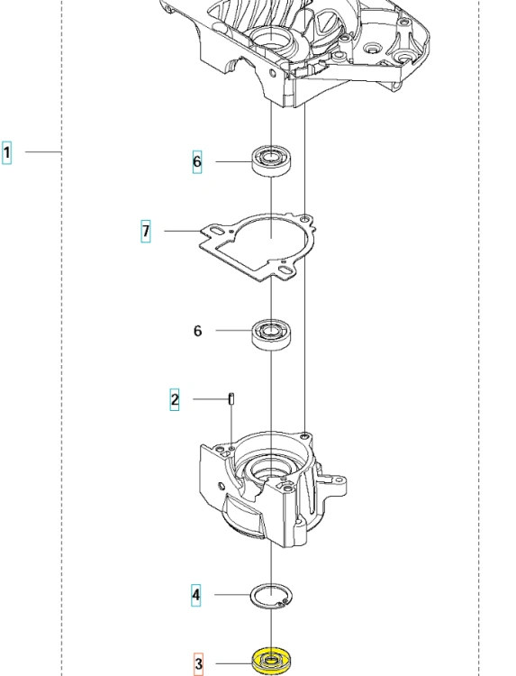 Żółty gumowy pierścień uszczelniający karteru nożyc Husqvarna 122HD60/122HD45, okrągły, widoczny w pozycji leżącej na białym tle, podkreślającym detale montażowe.