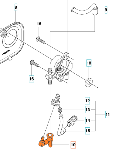 Rura wlotowa do pilarek Husqvarna 439, T435, szara, wykonana z tworzywa. Leży na białym tle, z widocznymi detalami, miejscem mocowania, numerami części i logo marki.