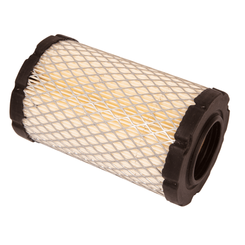 Filtr powietrza CTH 210 XP, cylindryczny z białym wkładem i czarnymi gumowymi końcówkami, z siatką ochronną. Zdjęcie z boku, lekko ukośne. Ulepsza jakość powietrza w traktorach rolniczych.
