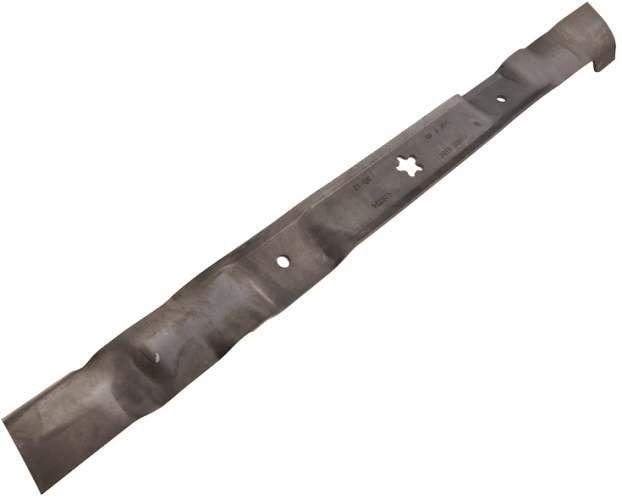 Nóż do traktorka CTH 126 Husqvarna, metalowy, o wydłużonym kształcie. Widoczny otwór montażowy w kształcie gwiazdy i dwa otwory na wkręty. Z bliska widać detale wykończenia i logo producenta na powierzchni. Produkt leży na białym tle.