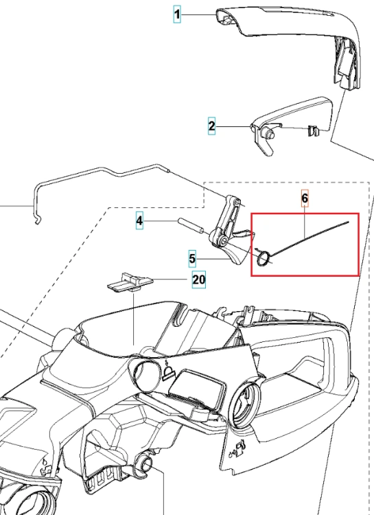 Sprężyna dźwigni gazu pilarki Husqvarna 439, T435 ze stali, prostokątna, z oczkiem mocującym, widoczna z przodu na białym tle, podkreślająca funkcję i detale produktu.