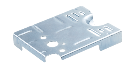 Płytka przegrody nożyc wykonana z metalu, srebrna, o prostokątnym kształcie. Z widocznymi otworami i wycięciami, leżąca na białym tle. Brak napisów lub logo na powierzchni. Wymiary nieokreślone.