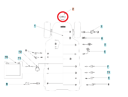 Moduł zapłonowy traktora TC112 Husqvarna widoczny z góry, centralnie umieszczony, okrągły, z wyraźnymi złączami, otoczony elementami montażowymi na neutralnym tle dla lepszej widoczności.