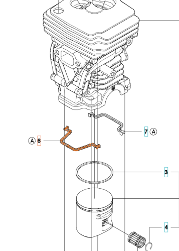 Uszczelka cylindra do pilarek Husqvarna 445, 450, metaliczna, pokazana z boku w rozłożonej pozycji. Widoczne detale uszczelki i mocowania. Jasne tło, idealna do serwisu i wymiany.